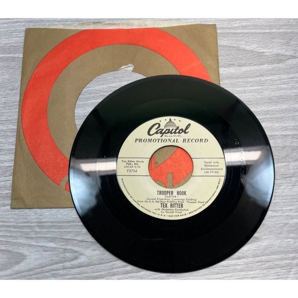 Tex Ritter Trooper Hook 45 Country Promo Capitol F3754 VG+ - Picture 4 of 4